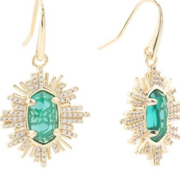 Kendra Scott Grayson Gold and Green Earrings - Picture 2 of 5